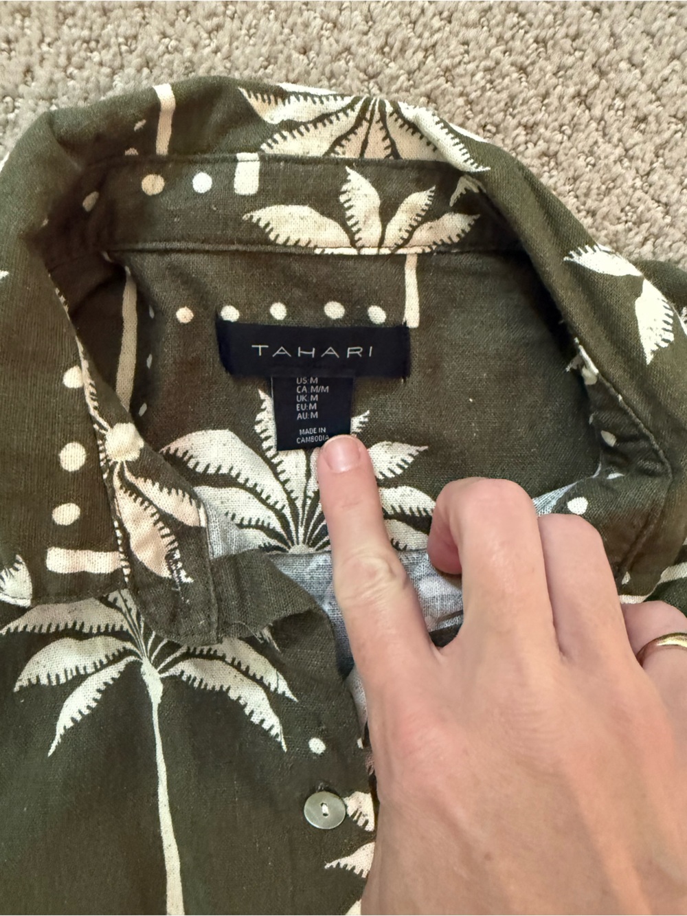 Tahari Olive Green Palm Print Shirt Dress with Belt - Picture 7 of 7